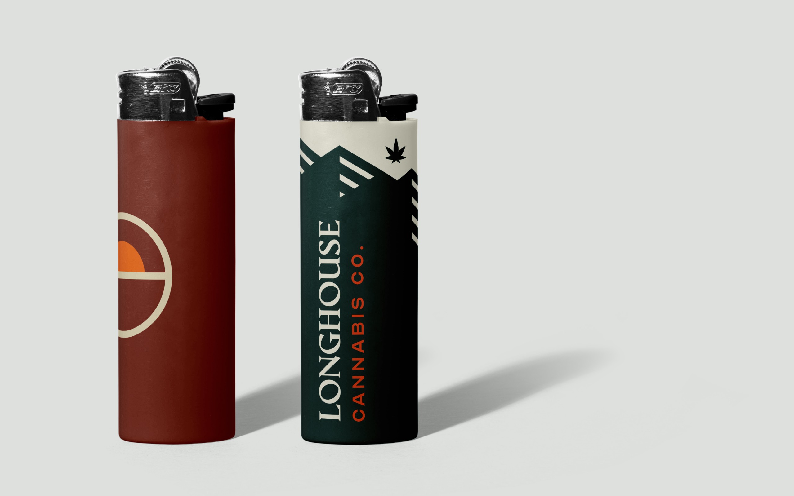 Mockups of the brand on plastic lighters.