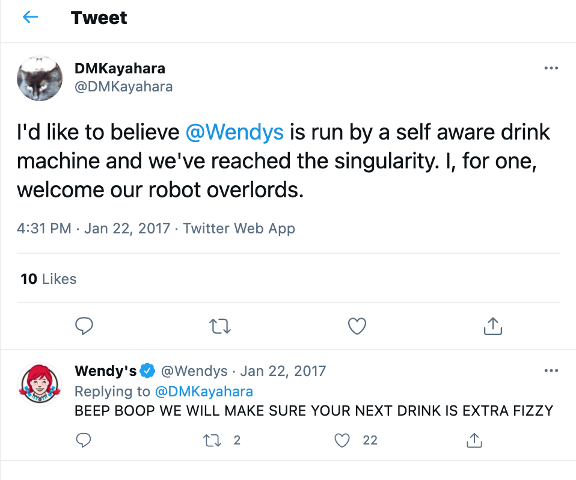 Screenshot of Danielle's tweet at Wendy's