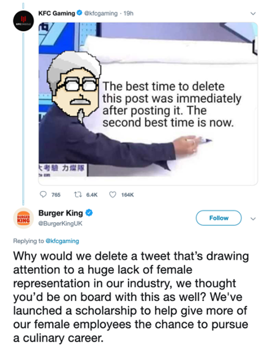 Screenshot of KFC calling out Burger King