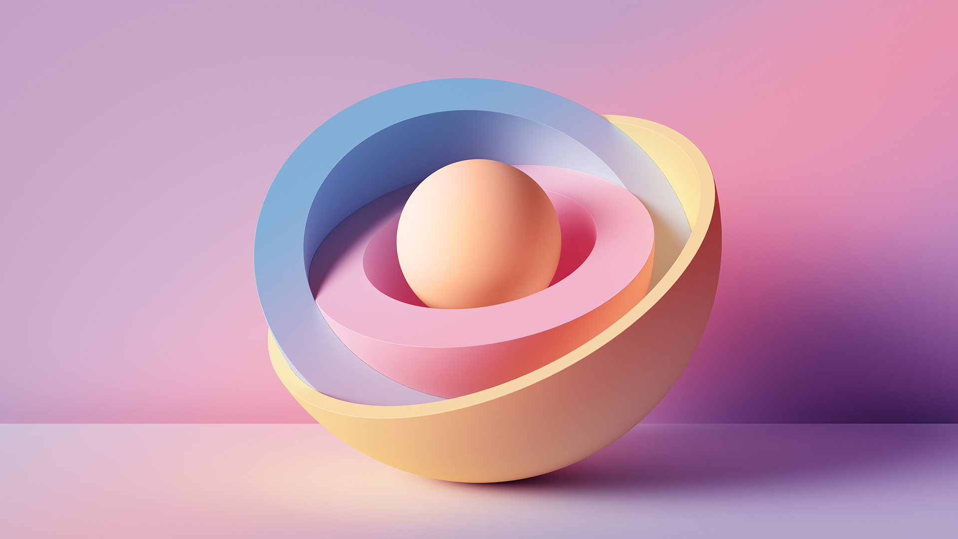 Three half spheres with one whole sphere in the centre