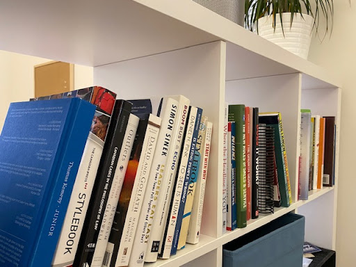 Book shelf featuring marketing books
