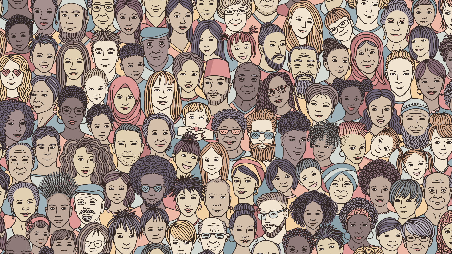 Illustration of a crowd of diverse faces