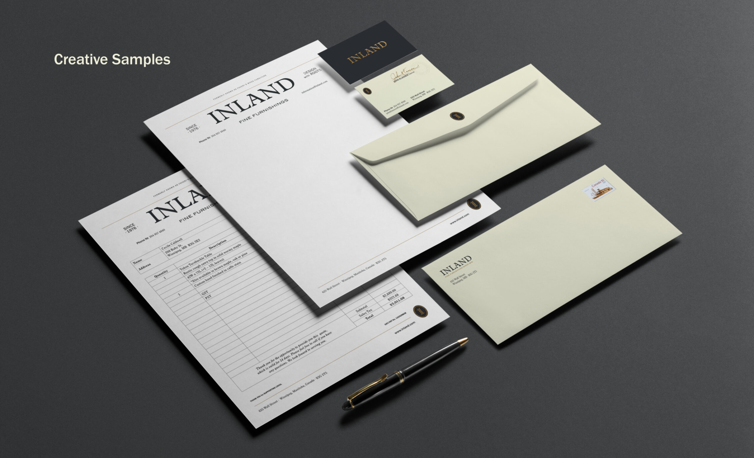 Inland mock-up of various stationery pieces.