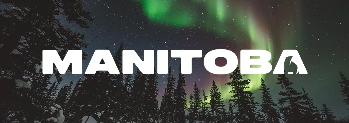 Manitoba logo on aurora background