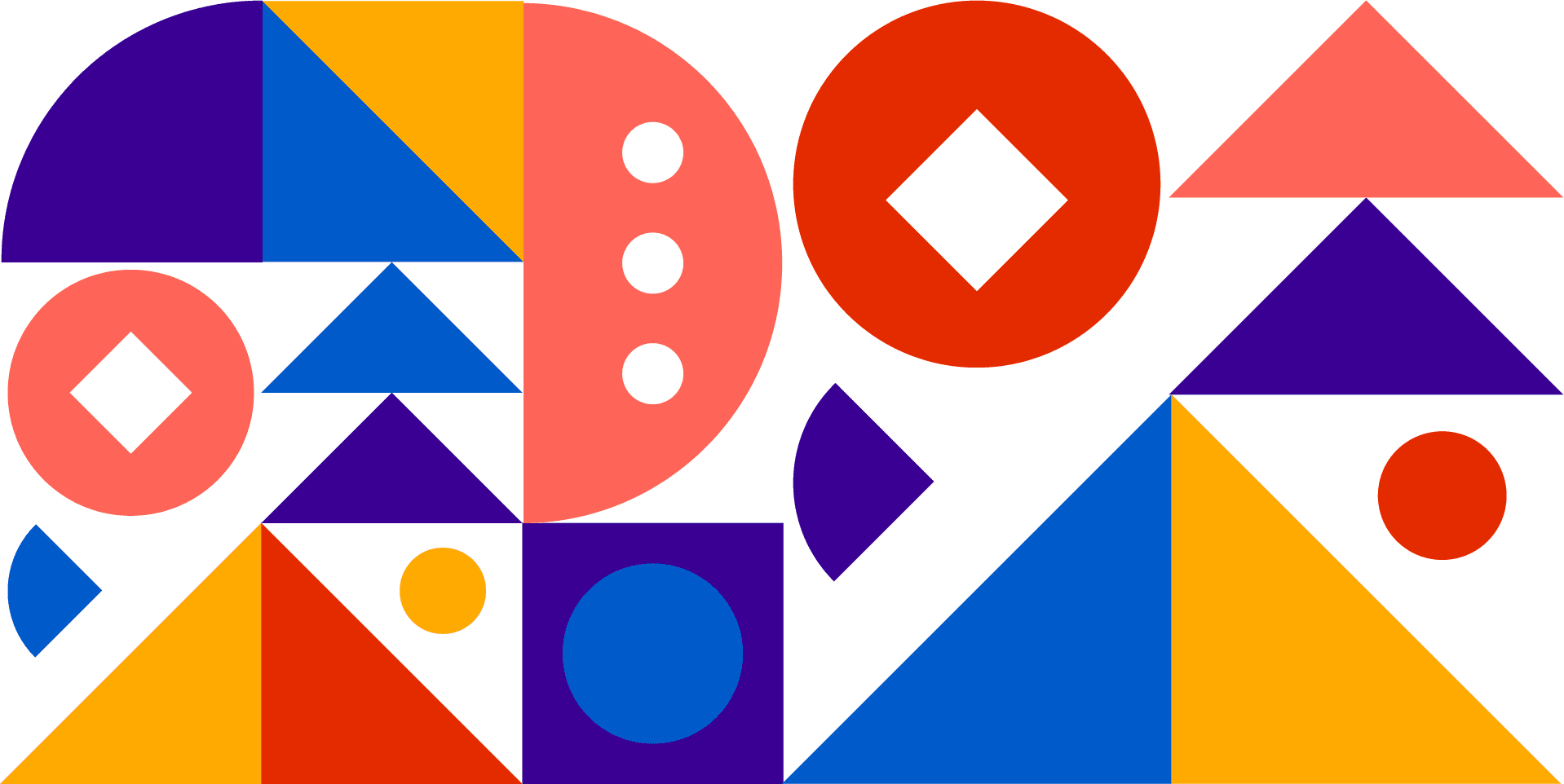 Random coloured shapes stacked on top of each other and beside each other