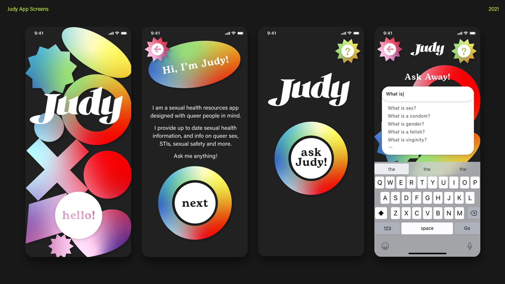 Screen captures of the app Judy