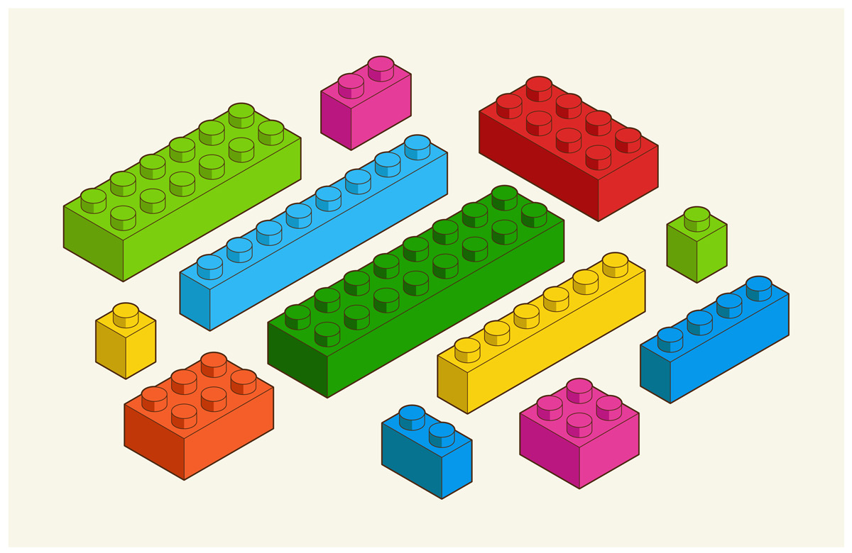 Set of different colorful toy bricks in isometric view vector stock illustration. Toy Building Block, Isometric Projection, Block Shape, Child, Cube Shape.