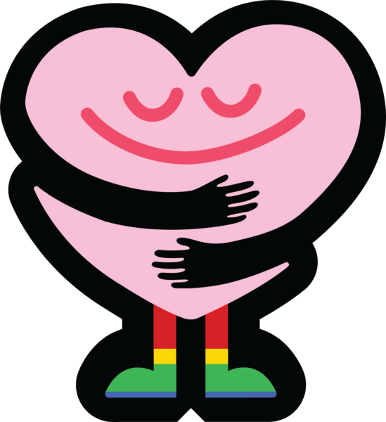 An illustrated heart hugging itself.