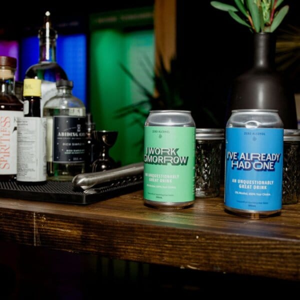 DrinkSense mocktails sitting on a bartop.