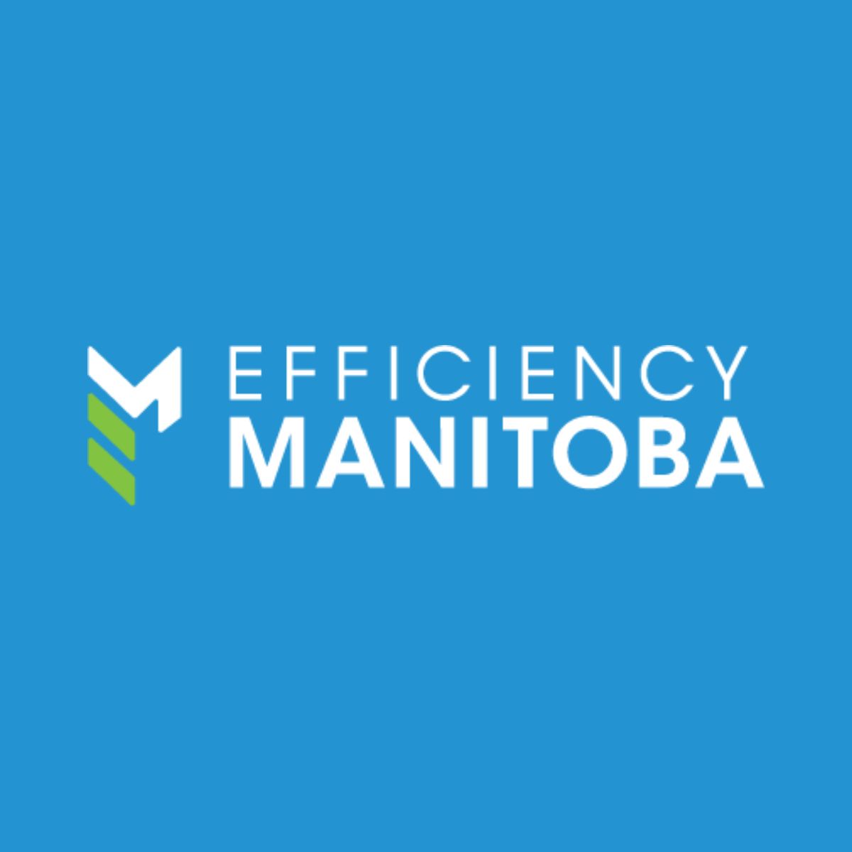 Efficiency Manitoba's white logo against a blue background.