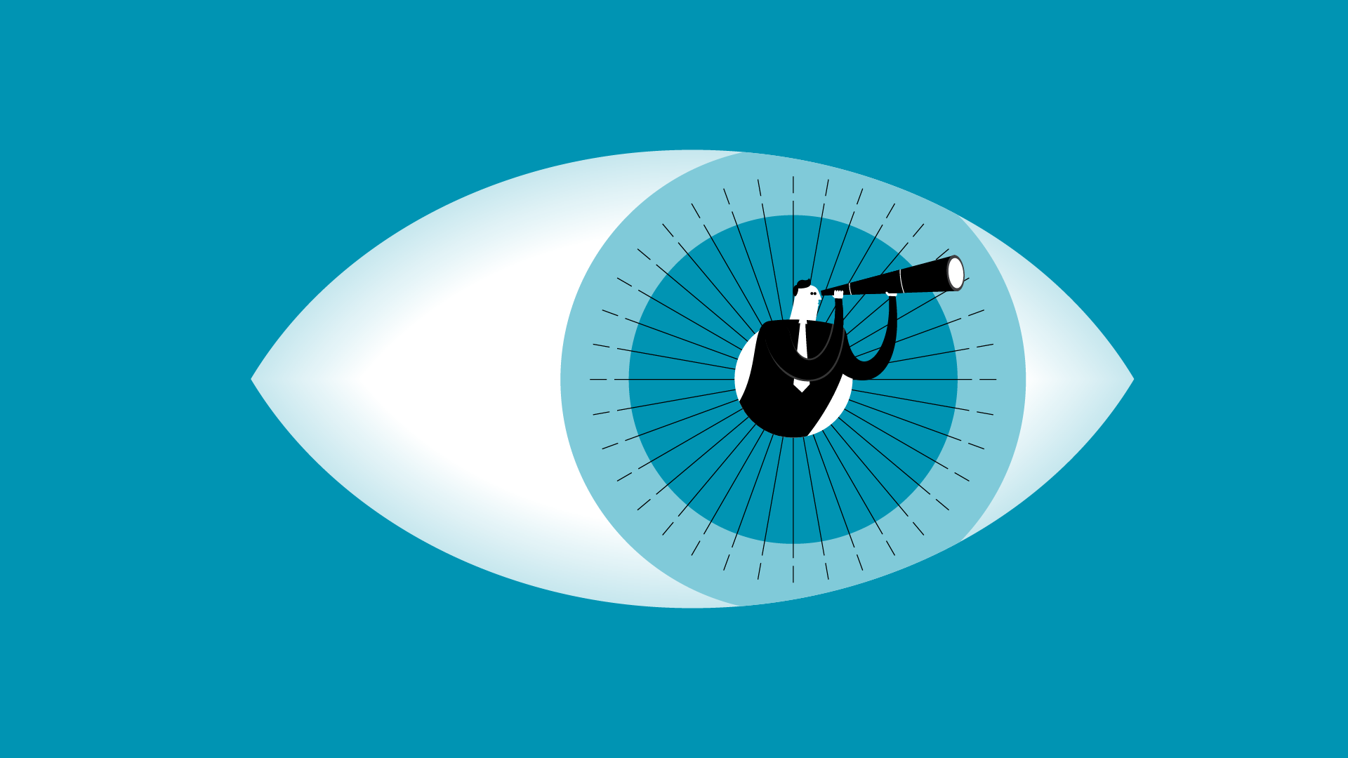 From Perception to Entry 1 Graphic of an eye with a person looking through a telescope in the iris.