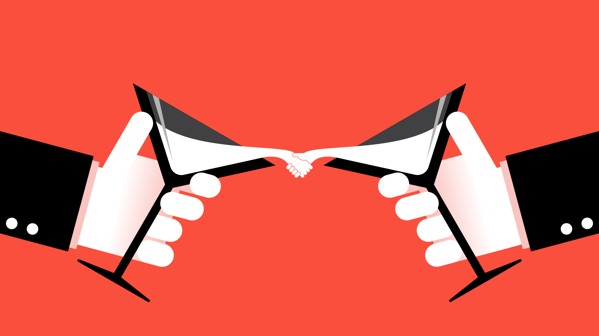 From Perception to Entry 2 A graphic of two hands cheersing glasses, the liquid splashing out to form hands shaking.